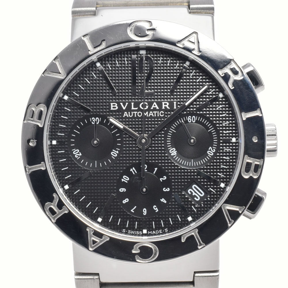 値下 ブルガリ BVLGARI BB38SSCH ブルガリブルガリ クロノグラフ デイト ブラック 自動巻き メンズ 美品 箱付き 腕時計 H#147706