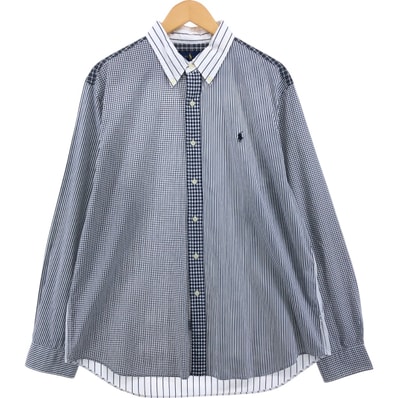 古着 ラルフローレン Ralph Lauren ストライプ柄 チェック柄 クレイジーパターン 長袖 ボタンダウンシャツ メンズXL相当/eaa557952