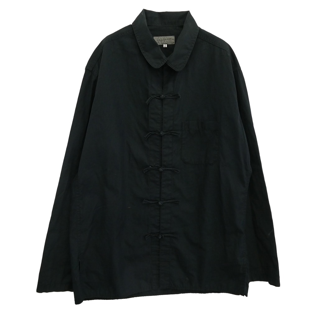 Yohji Yamamoto POUR HOMME ヨウジヤマモトプールオム 長袖シャツ HR-B09-002 produce プロデュース コットン 長袖 チャイナ シャツ ブラック系 2【中古】