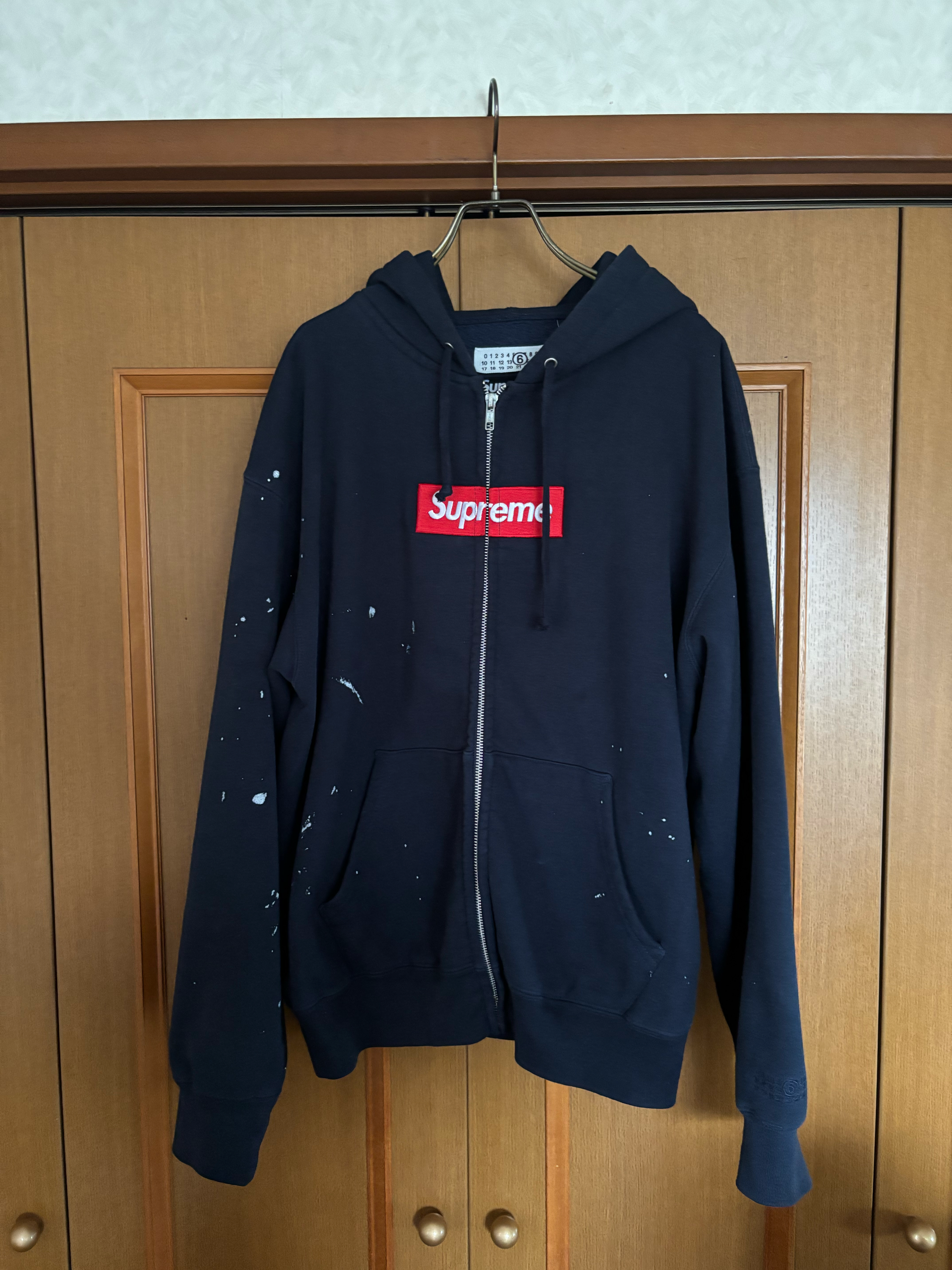 Supreme x MM6 Maison Margiela Box Logo Zip Up Hooded Sweatshirt "Navy"