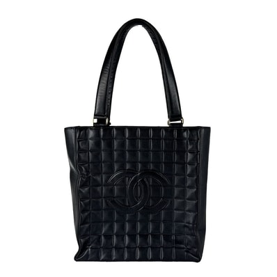 シャネル CHANEL トートバッグ ショルダーバッグ チョコバー レザー ブラック ゴールド レディース【中古】 z10744