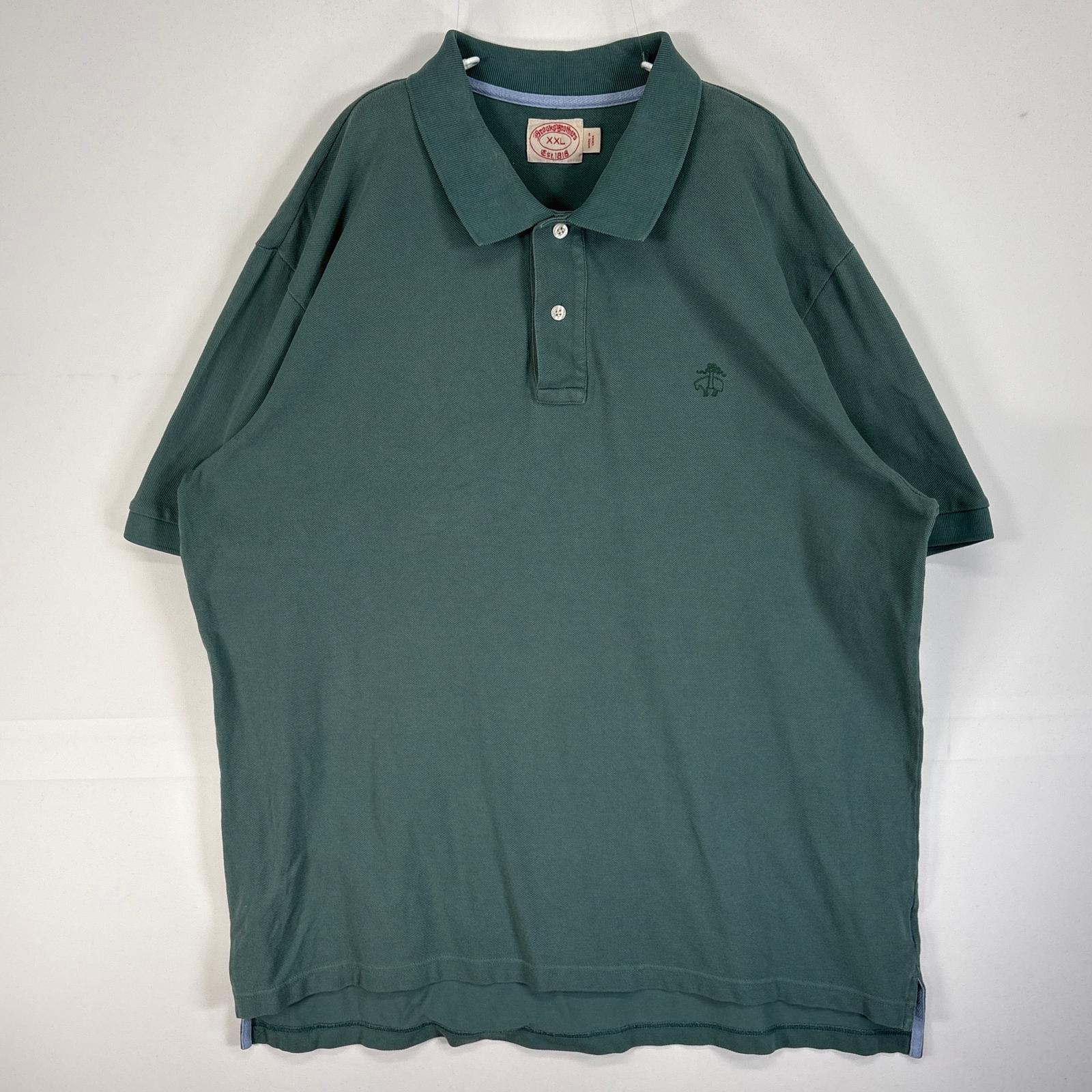 古着 ブルックスブラザーズ Brooks Brothers 鹿の子 半袖 ポロシャツ ロゴ 刺繍 2ボタン 大きいサイズ 14041  グリーン系 無地 メンズ
