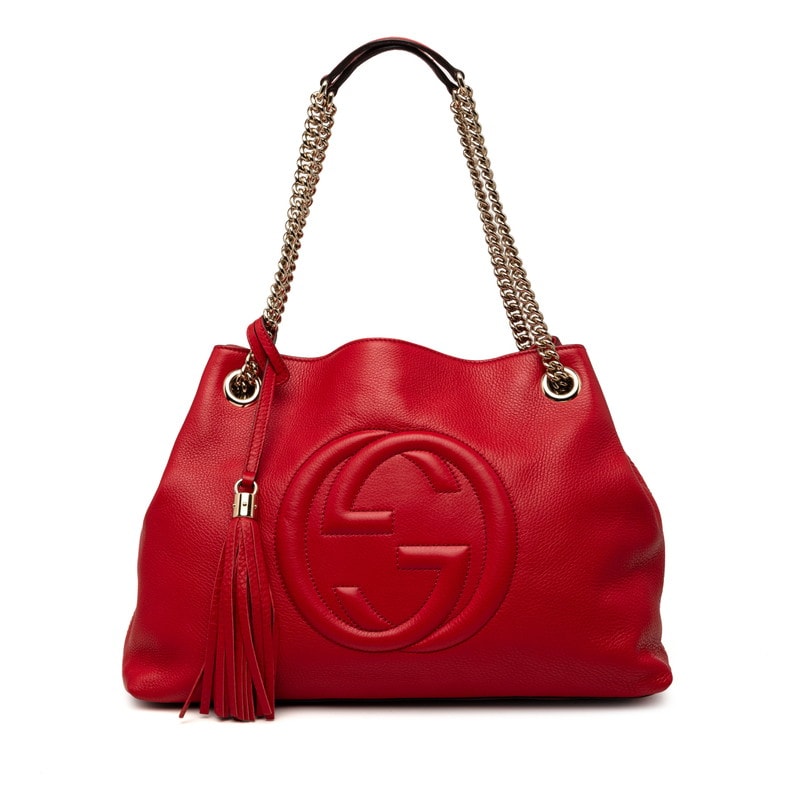 グッチ ソーホー フリンジ チェーン ショルダーバッグ トートバッグ 308982 レッド レザー レディース GUCCI 【中古】