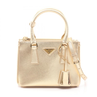 プラダ PRADA ガレリア SAFFIANO LUX 2WAY ハンドバッグ バッグ サフィアーノレザー レディース ゴールド系 1BA906 【中古】