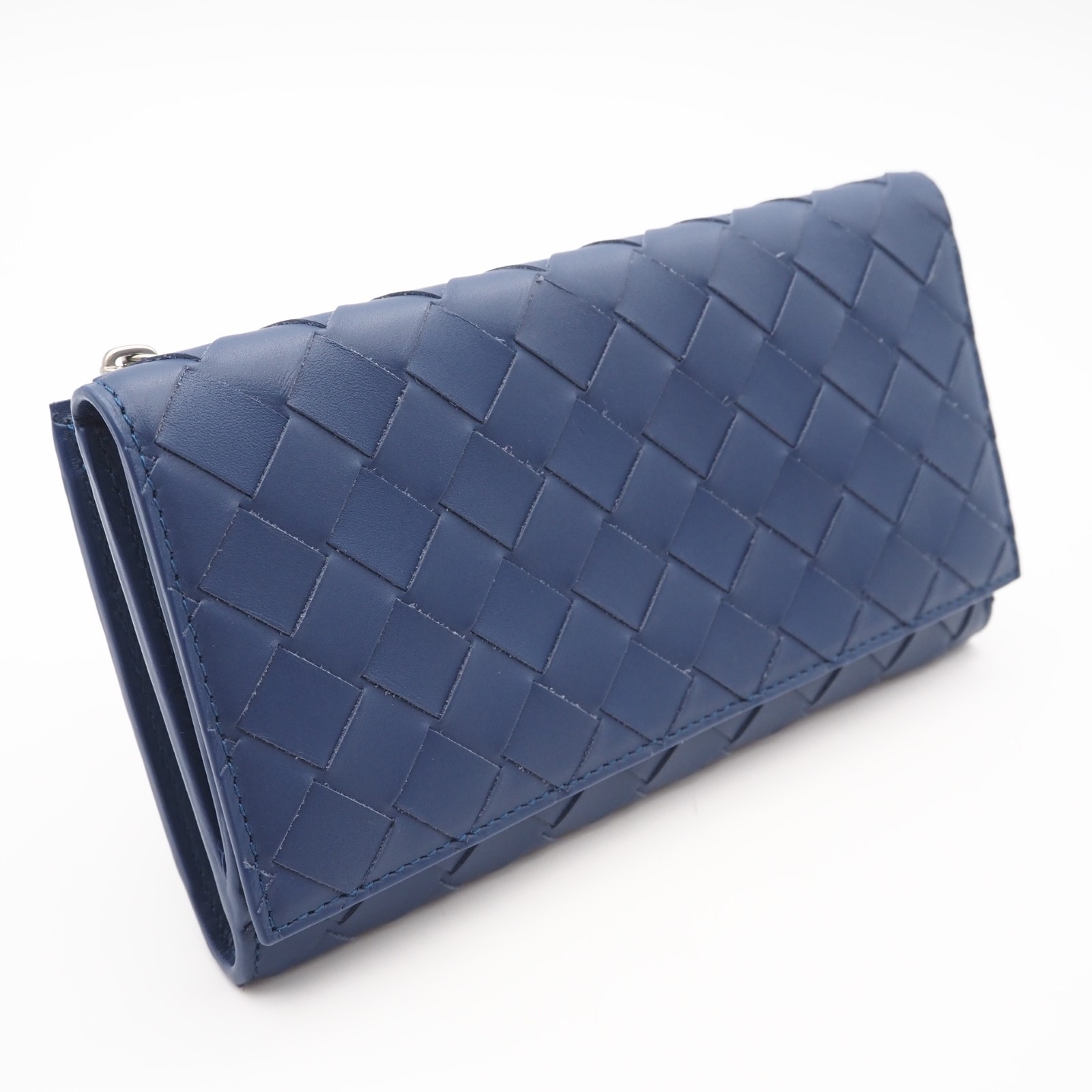 未使用 BOTTEGAVENETA ボッテガヴェネタ イントレチャート ジップアラウンドウォレット - 長財布 ブルー カーフレザー レディース