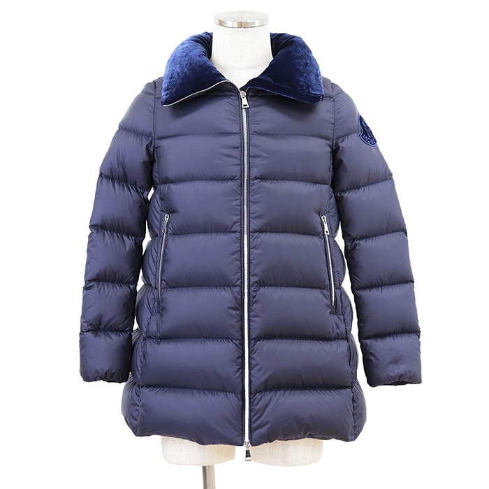 【極美品】MONCLER モンクレール ダウンジャケット サイズ 1 メンズ TORCON 2019年製 デカロゴワッペン ナイロン100% ベロア スタンドカラー アウター ネイビー 紺 ルーマニア製