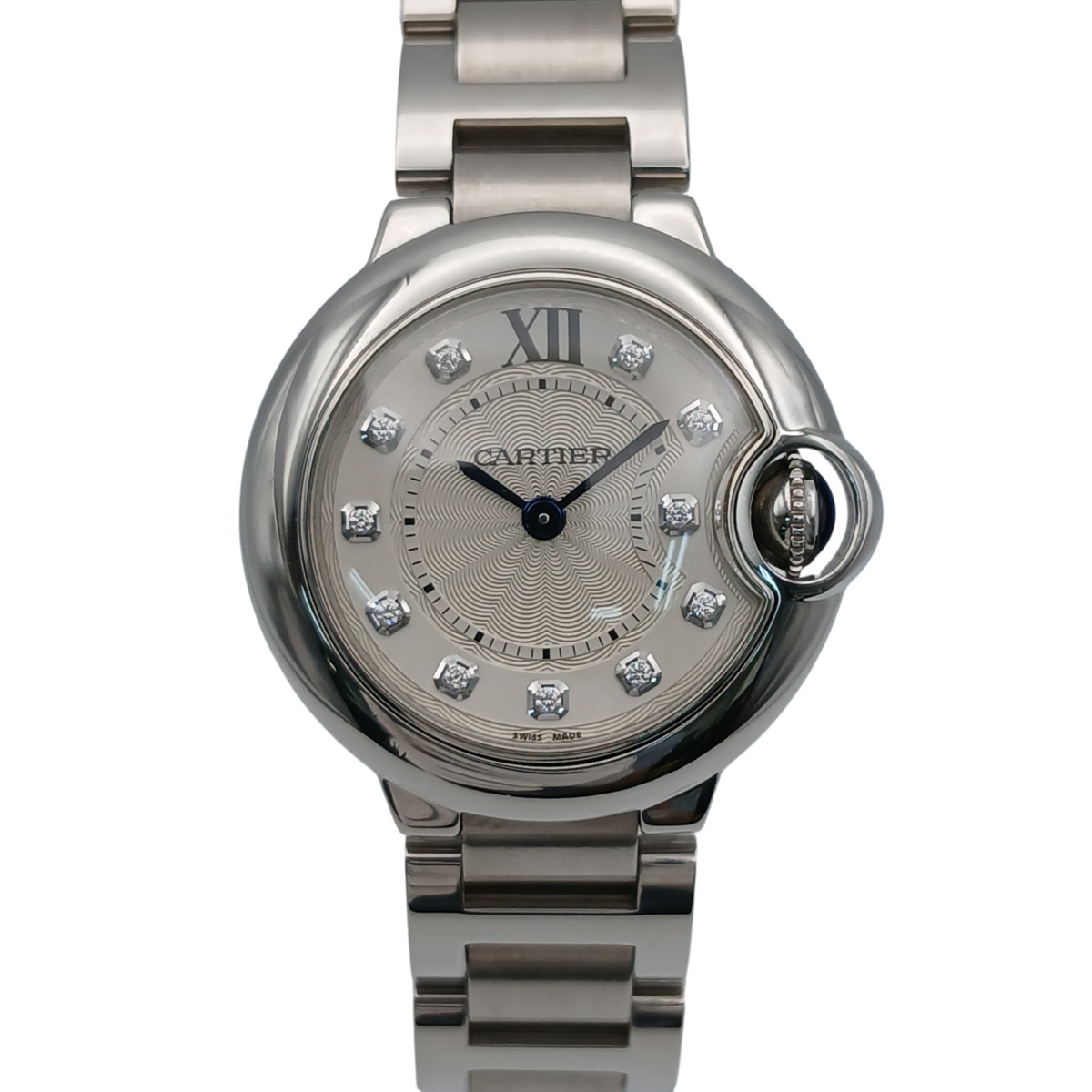 【値下げ】CARTIER カルティエ バロンブルー SM 11Pダイヤ 腕時計 WE902073 ステンレススチール シルバー  レディース【中古】