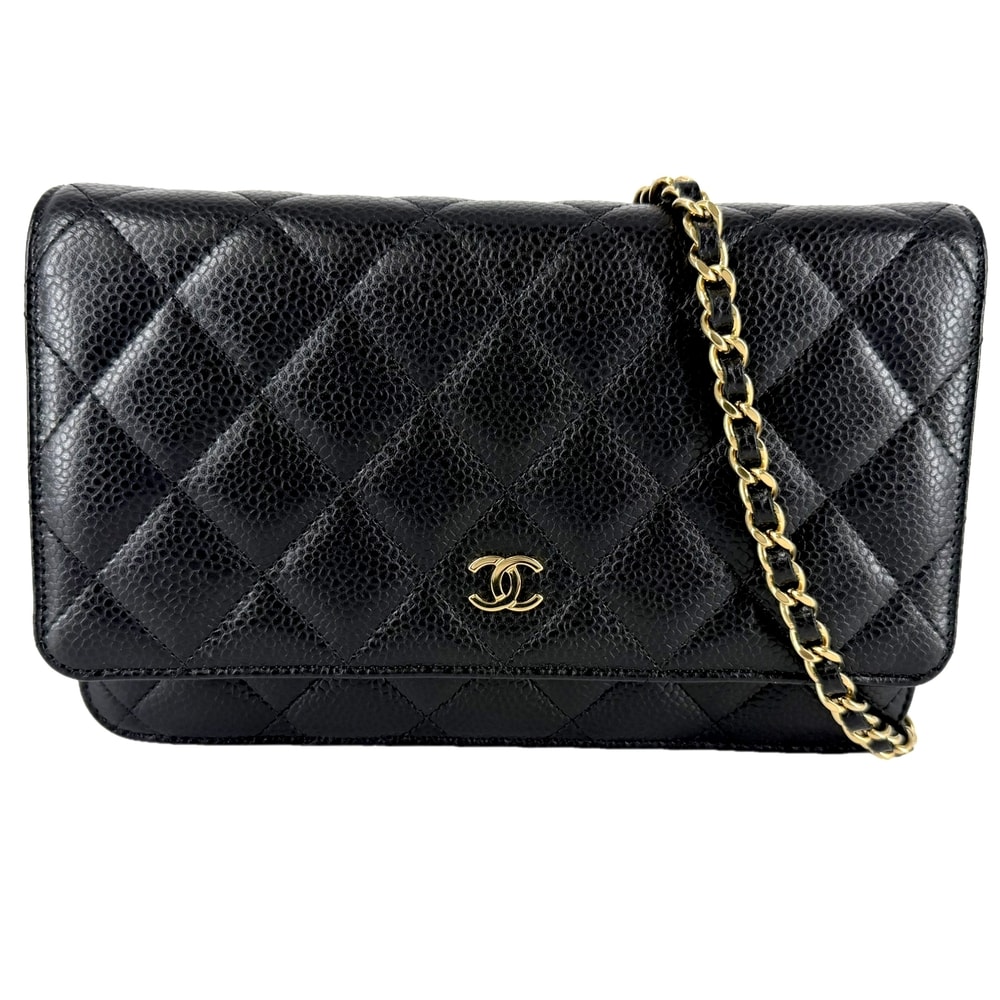 CHANEL シャネル チェーンウォレット マトラッセ ショルダーバッグ ココマーク 肩掛け 斜め掛け 財布  キャビアスキン   ブラック 黒 ゴールド金具 レディース 美品【中古品】