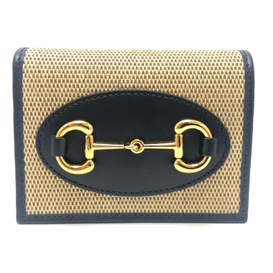 グッチ GUCCI ホースビット 621887 コンパクトウォレット 小物 2つ折り財布 キャンバス/レザー BROWN ブラウン 未使用