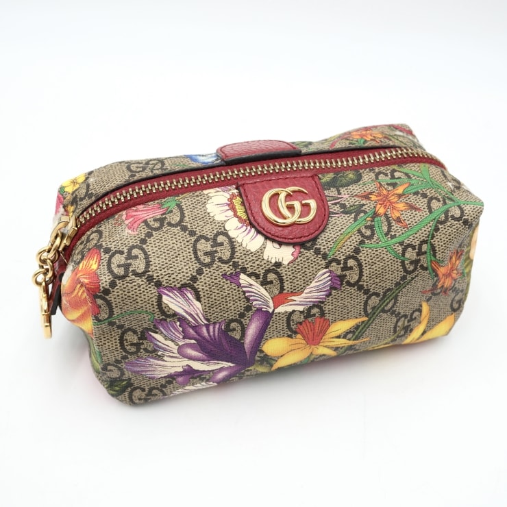 GUCCI(グッチ)オフィディア GGフローラ ポーチ ヴィンテージ コスメポーチ 化粧ポーチ GGスプリーム フローラプリント レッド ゴールド金具 548394【中古】