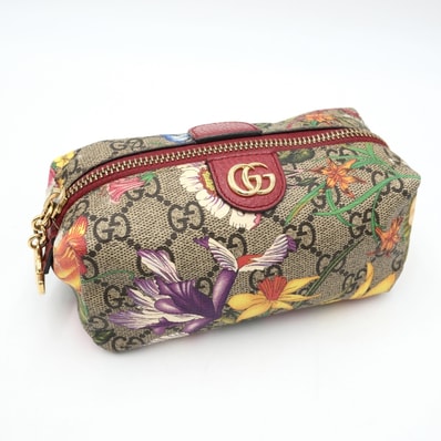GUCCI(グッチ)オフィディア GGフローラ ポーチ ヴィンテージ コスメポーチ 化粧ポーチ GGスプリーム フローラプリント レッド ゴールド金具 548394【中古】