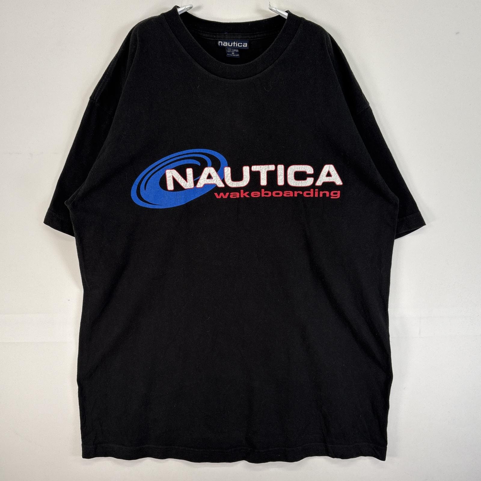 古着 90's～00's/90年代～00年代 ノーティカ NAUTICA 半袖Tシャツ センター ロゴ プリント 肉厚 USA製 M  ブラック メンズ