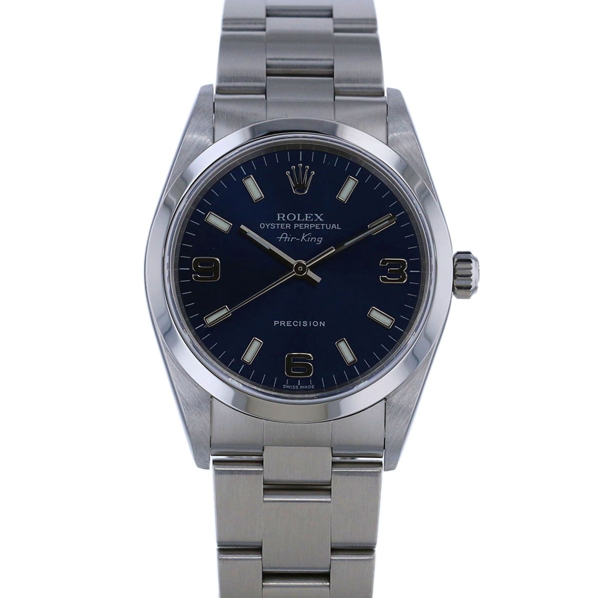【値下げ】  ROLEX ロレックス オイスターパーペチュアル エアキング プレシジョン 腕時計 14000  K番 2001年 ステンレス ブルー 自動巻き  メンズ【中古】