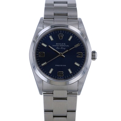 【値下げ】 ROLEX ロレックス オイスターパーペチュアル エアキング プレシジョン 腕時計 14000 K番 2001年 ステンレス ブルー 自動巻き メンズ【中古】