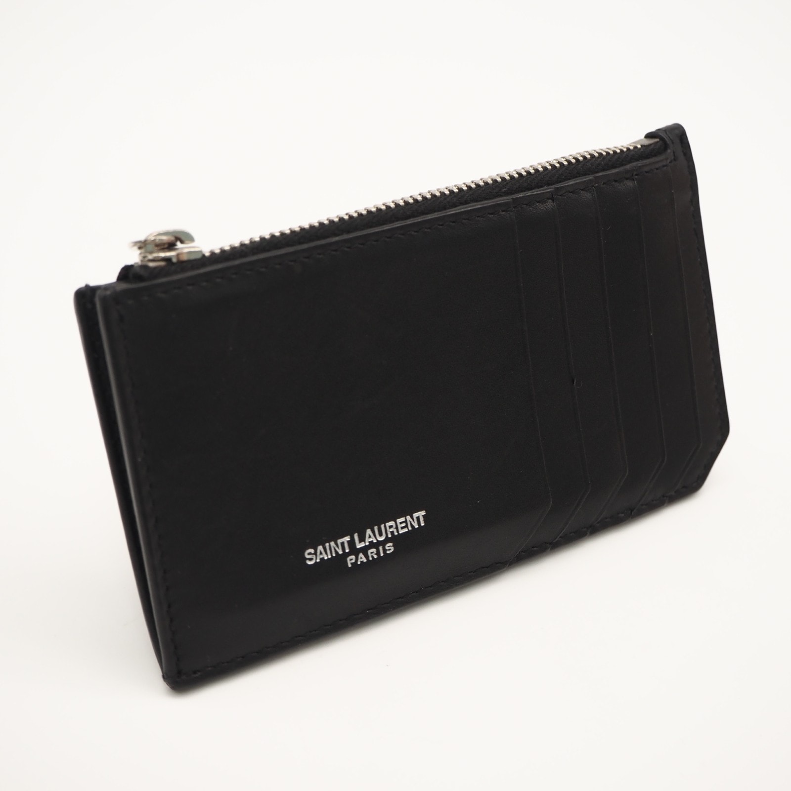 美品 SAINT LAURENT サンローラン スムースレザー フラグメントケース 609362 コインケース ブラック カーフレザー メンズ