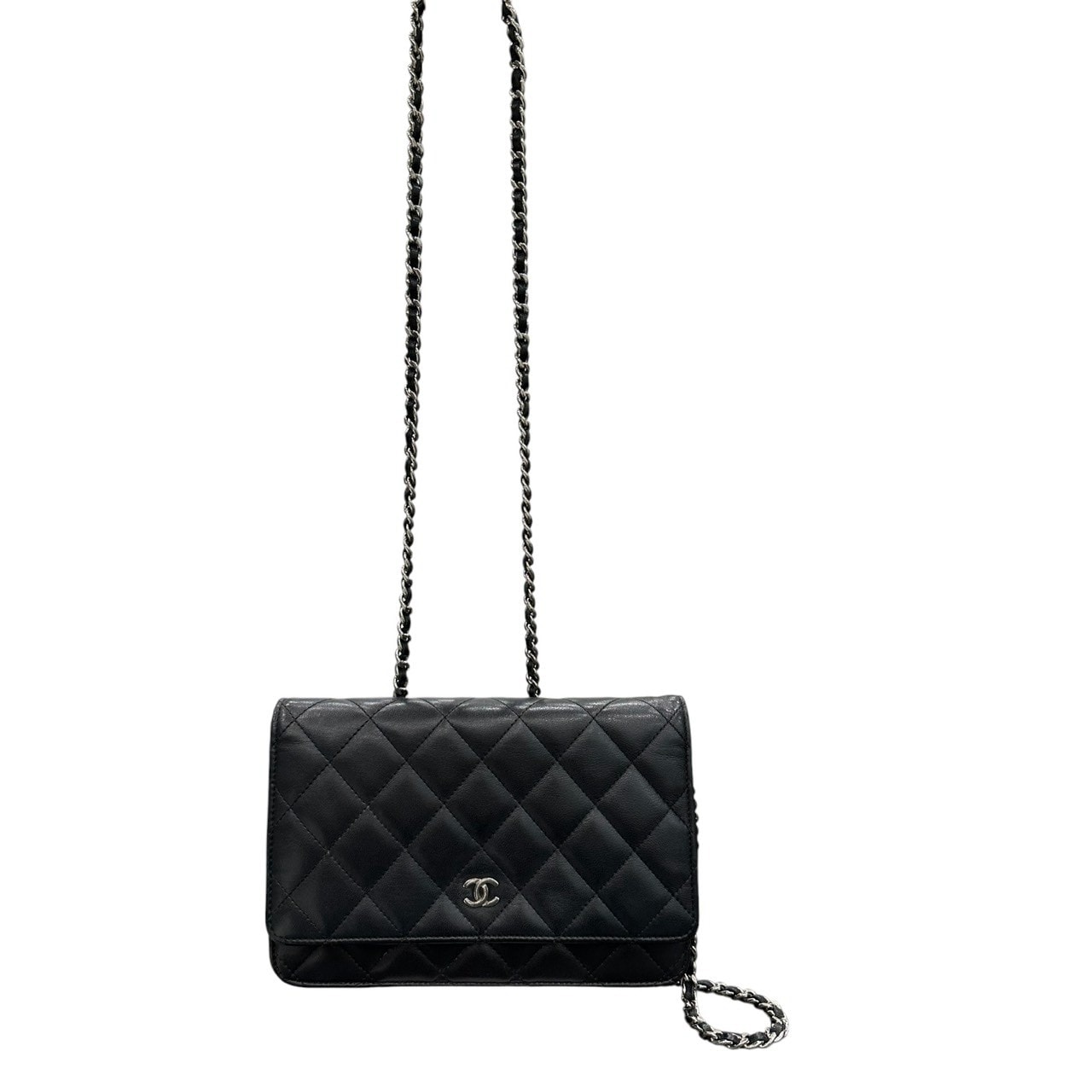 美品 CHANEL シャネル ラムスキン マトラッセ ブラック シルバー金具 レザー ショルダーバッグ S1-00245 【中古】