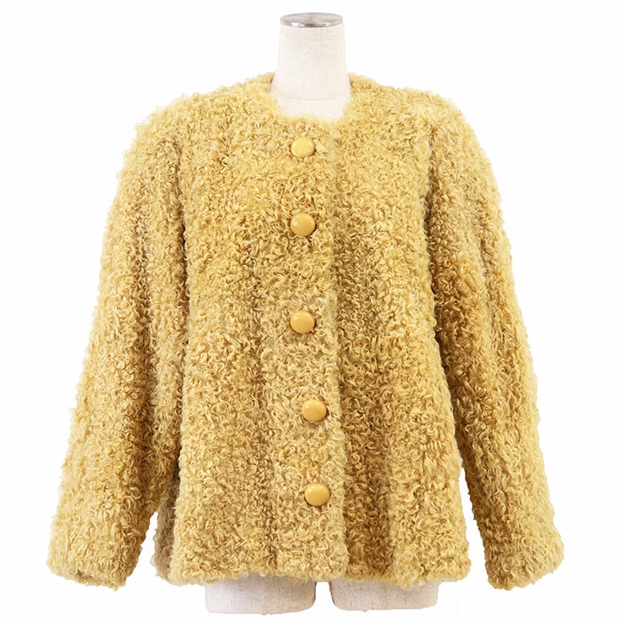 【SALE】KENZO ケンゾー ファー ジャケット レディース カーリーファー フローラルライニング 花柄裏地 アウター ベージュ 中国製