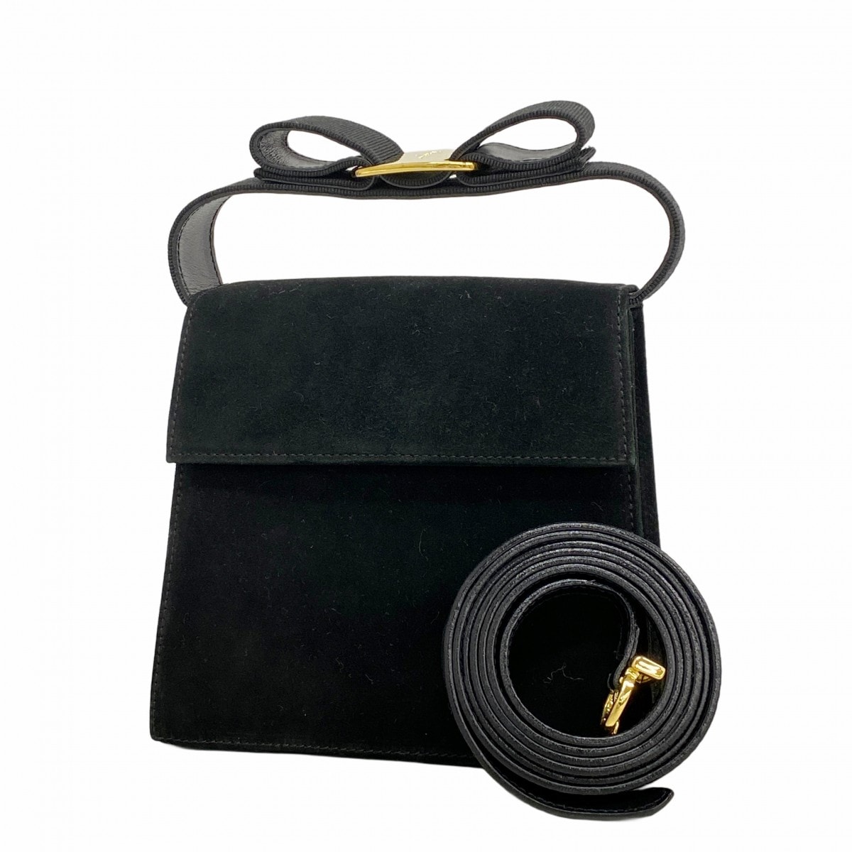 ★SALE【6db1934】サルヴァトーレフェラガモ ハンドバッグ ヴァラ スウェード ブラック ゴールド金具 2wayバッグ【中古】レディース