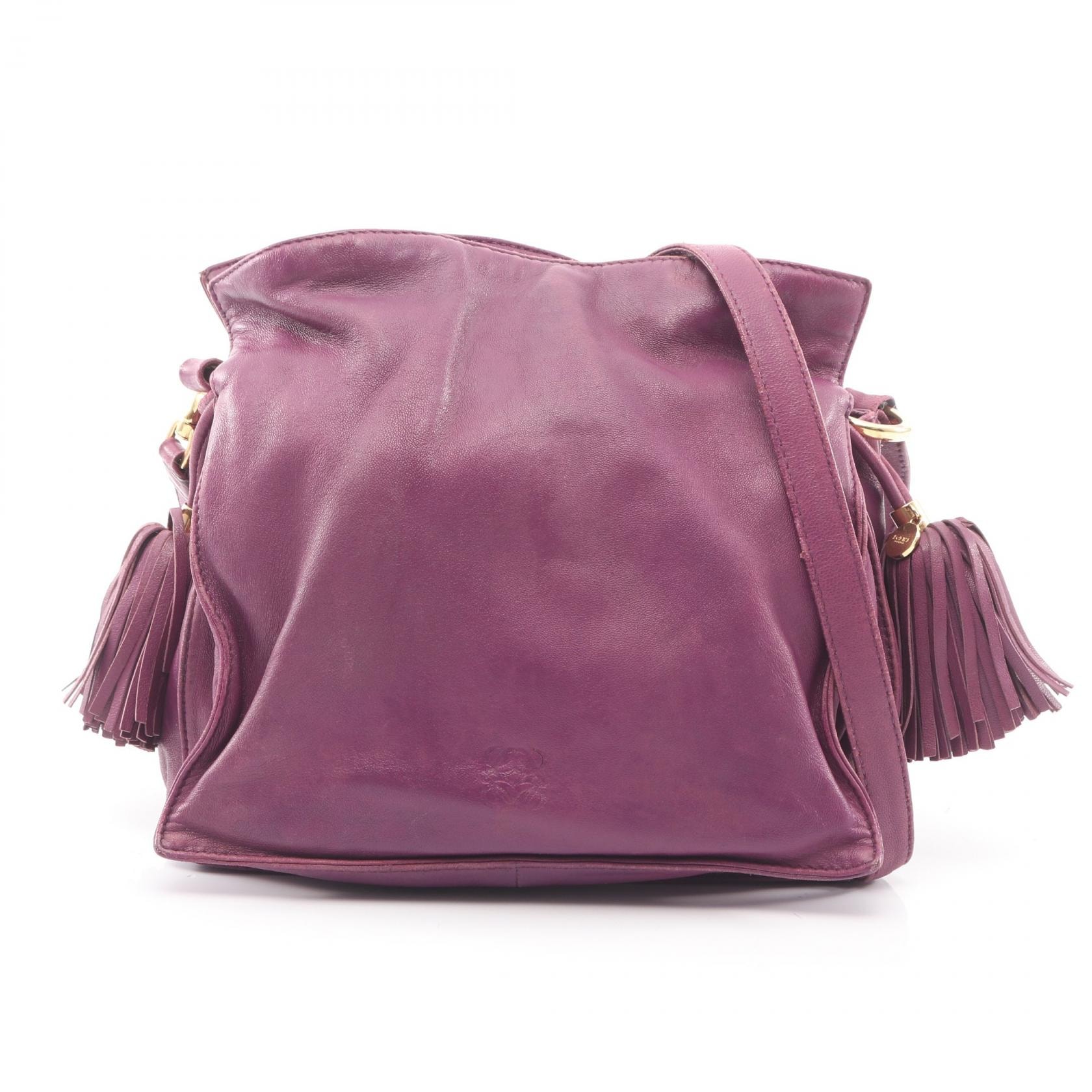 ロエベ LOEWE フラメンコ22 ショルダーバッグ バッグ レザー レディース パープル系 【中古】