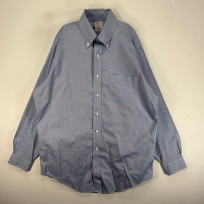 古着 ブルックスブラザーズ Brooks Brothers 長袖シャツ 胸ポケ ボタンダウン M ブルー系 無地 メンズ