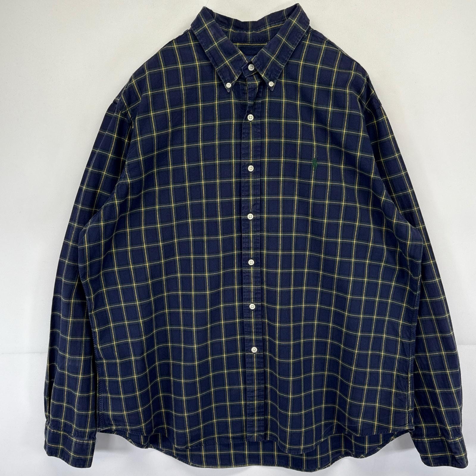 古着 ラルフローレン RALPH LAUREN 長袖シャツ ボタンダウン チェック ワンポイントロゴ 14041  ネイビー系 メンズ