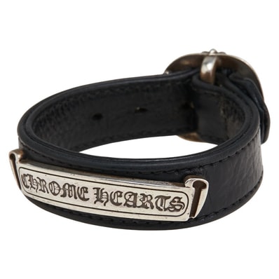 Chrome Hearts Women's Scroll Label Gunslinger Leather Bracelet "Black/Silver"