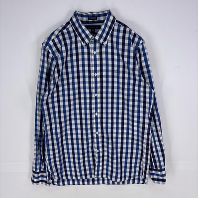 古着 トミーヒルフィガー TOMMY HILFIGER 長袖シャツ ボタンダウン ワンポイント 刺繍 ロングスリーブ M ブルー系 チェック メンズ