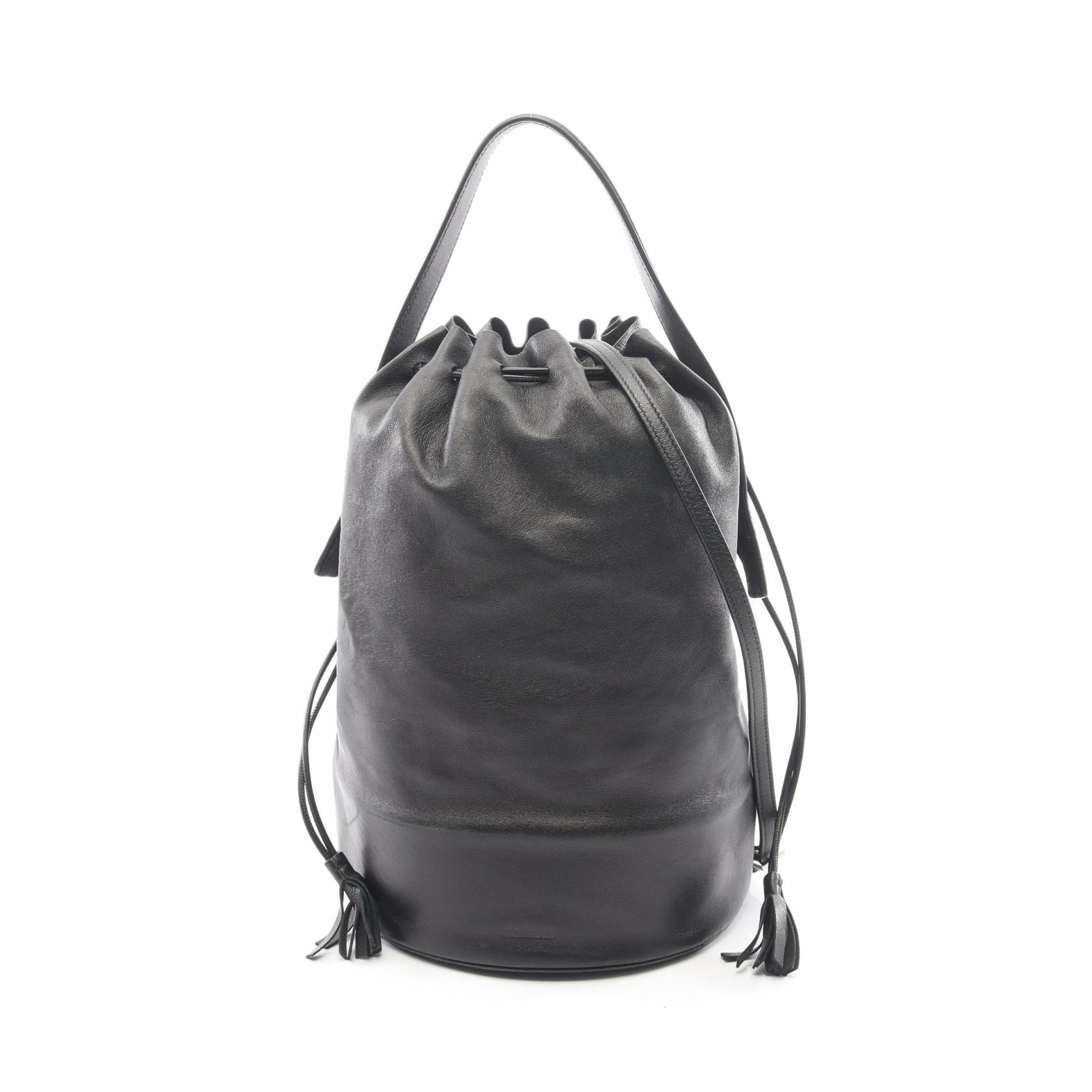 ジルサンダー JIL SANDER ドローストリング フリンジ 2WAY ショルダーバッグ バッグ レザー レディース ブラック系 【中古】