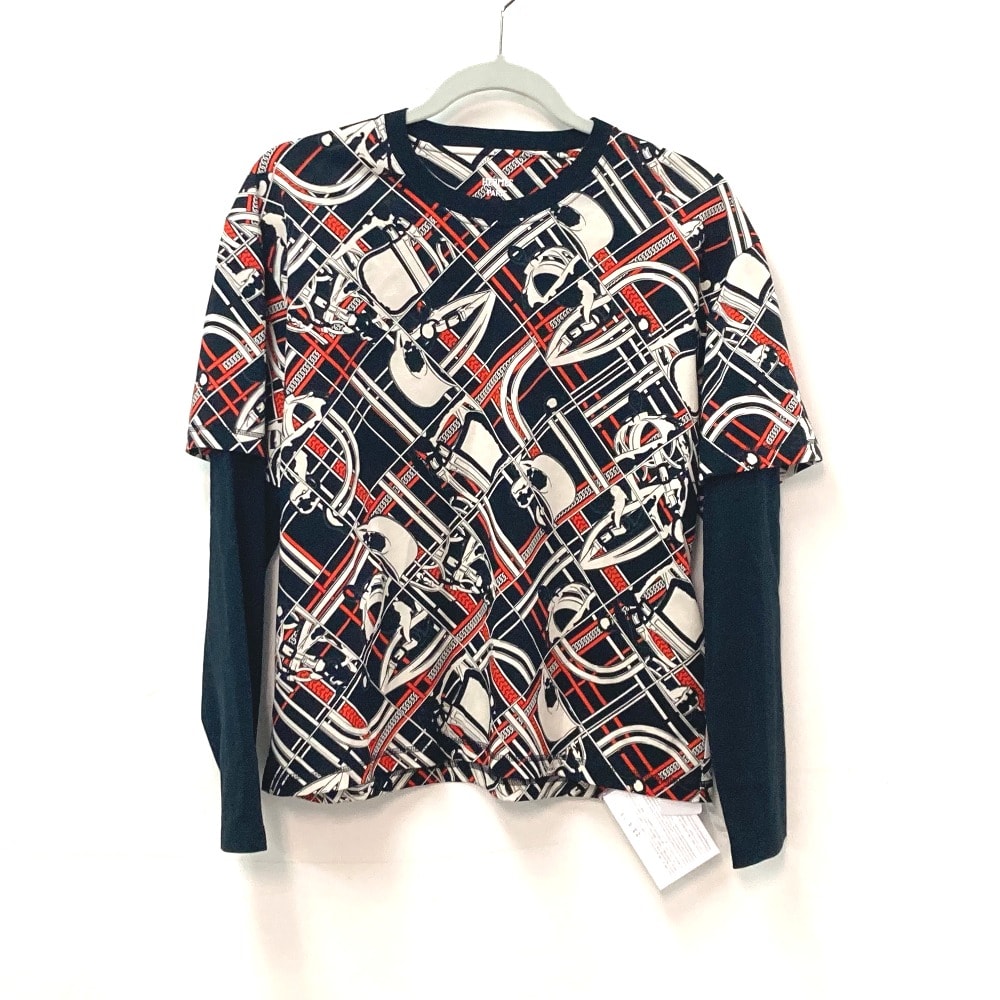 エルメス HERMES En Desordre et Chaines 2023年 総柄 アパレル 長袖 トップス ロンT カットソー ロングTシャツ コットン オレンジ 未使用