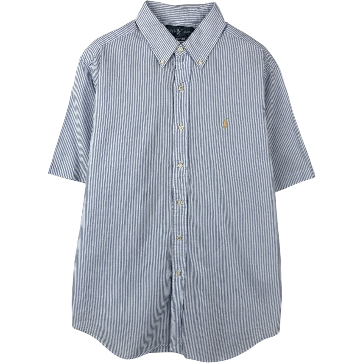 古着 ラルフローレン Ralph Lauren CLASSIC FIT シアサッカー 半袖 ボタンダウン ストライプシャツ メンズL相当/eaa665068