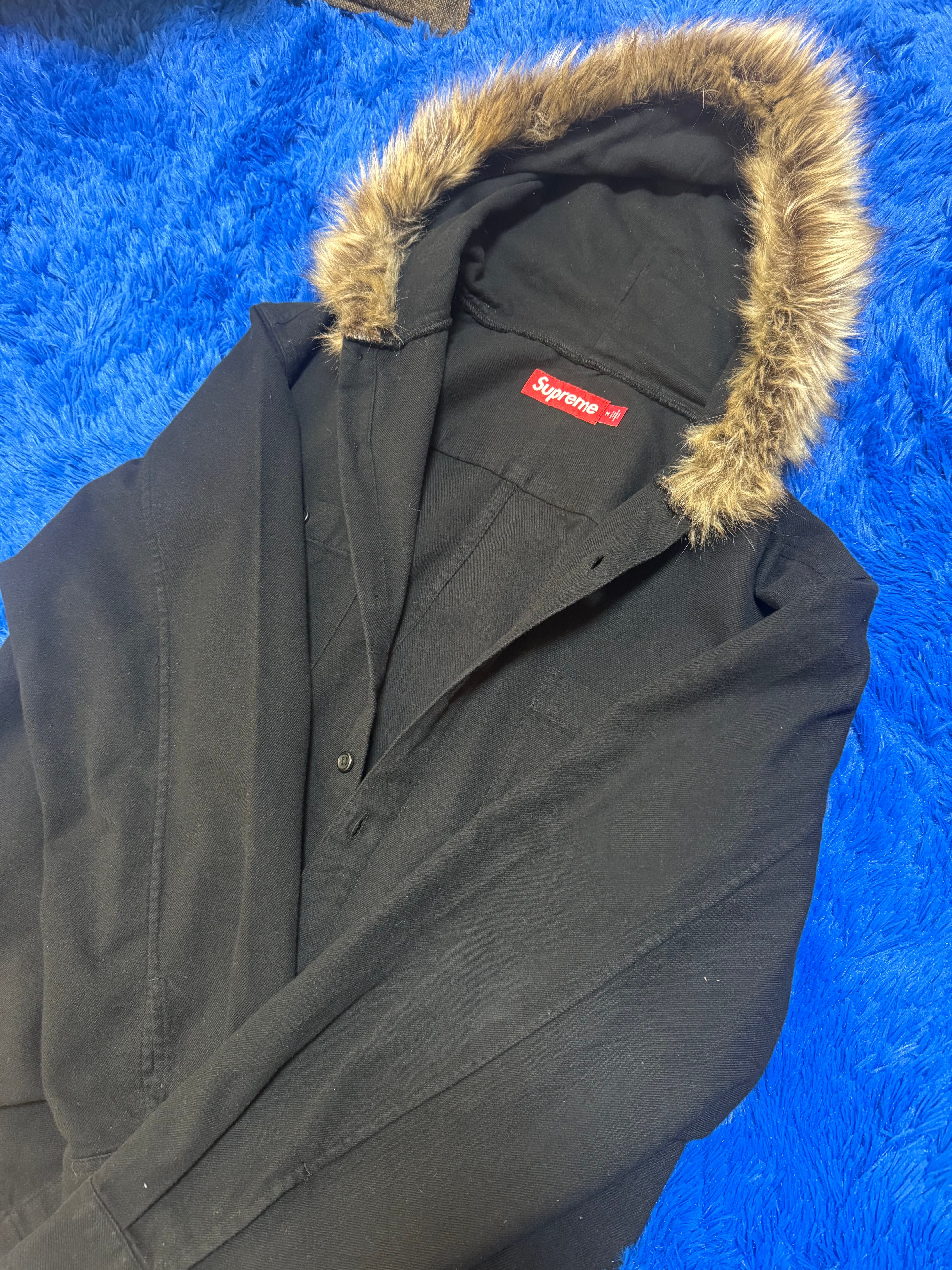 Supreme Fur Trim Flannel Hooded Shirt "Black"