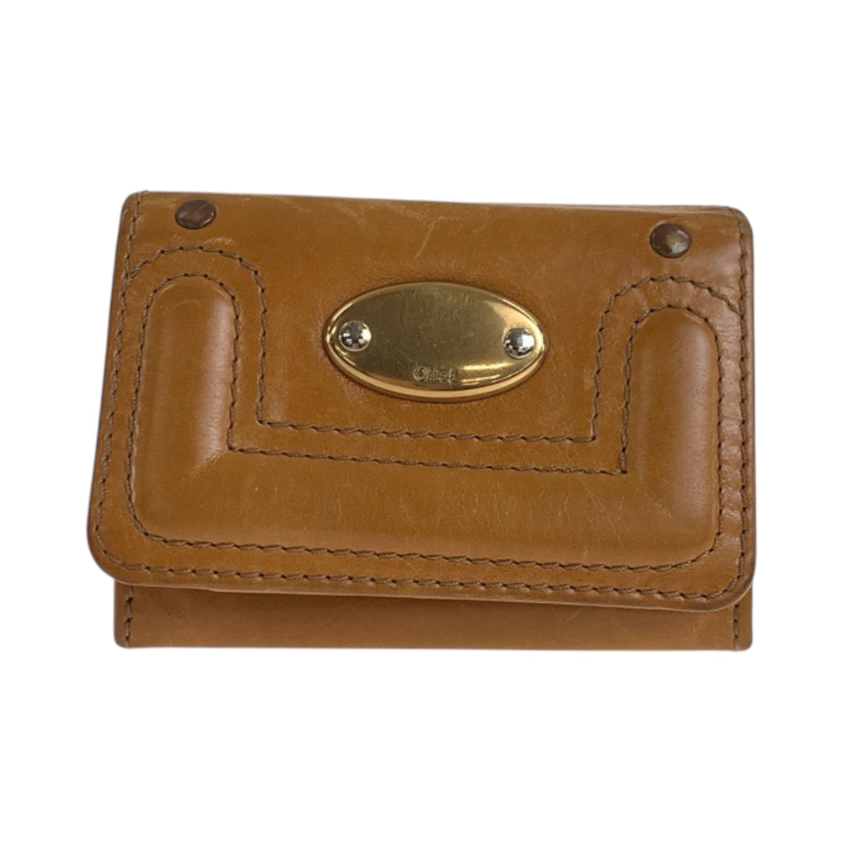 Chloe クロエ ブラウン キャメル ゴールド金具 レザー カードケース 名刺入れ 600422 【中古】