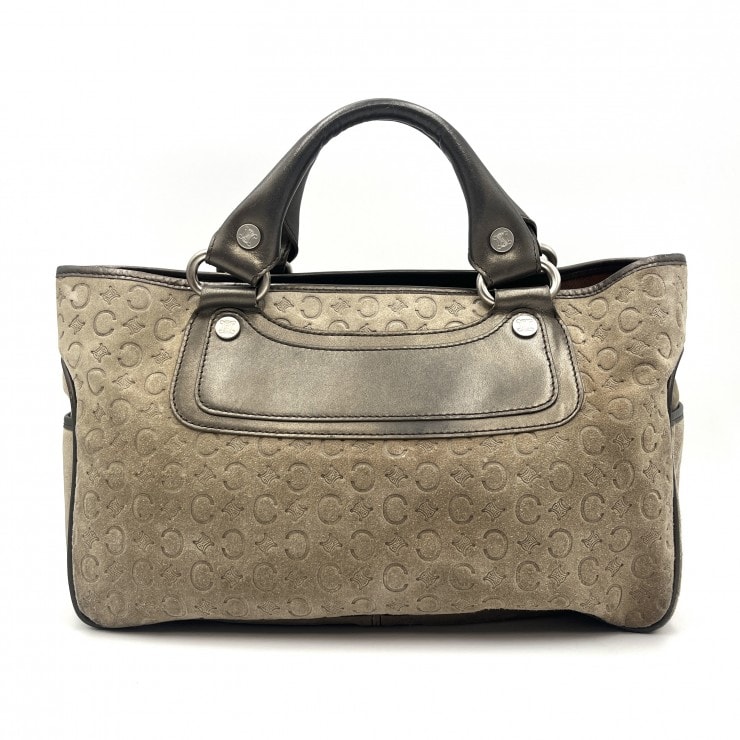 CELINE(セリーヌ)ブギーバッグ Cマカダム ヴィンテージ ハンドバッグ スエード レザー ベージュ カーキ系 シルバー レディース 【中古】