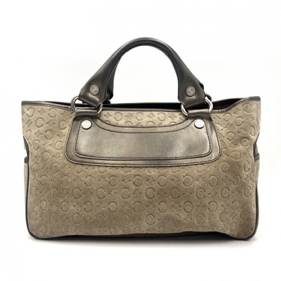 CELINE(セリーヌ)ブギーバッグ Cマカダム ヴィンテージ ハンドバッグ スエード レザー ベージュ カーキ系 シルバー レディース 【中古】