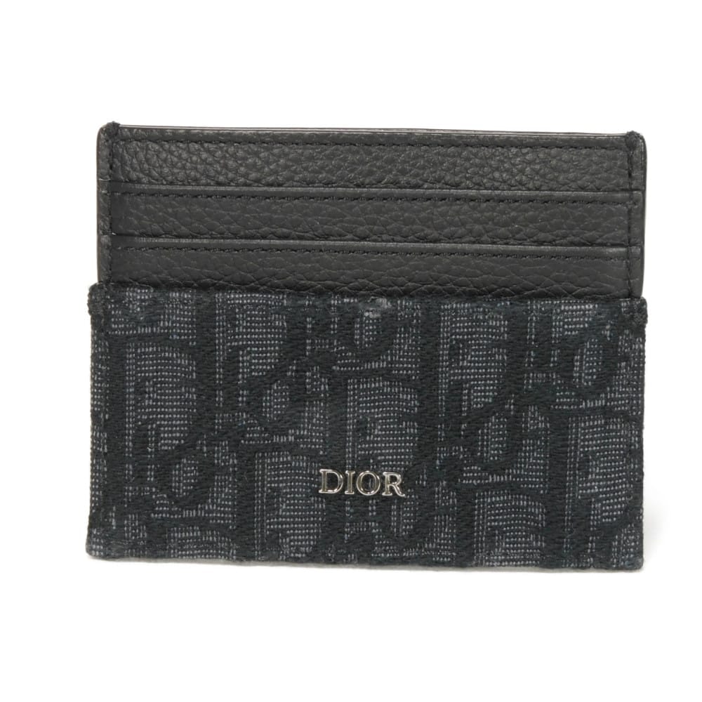 Dior ディオール オブリーク ジャガード カードホルダー 現行 グレイン カーフ パスケース 名刺入れ ロゴ メタル コットン ブラック カードケース 2ESCH135YSE_H03E