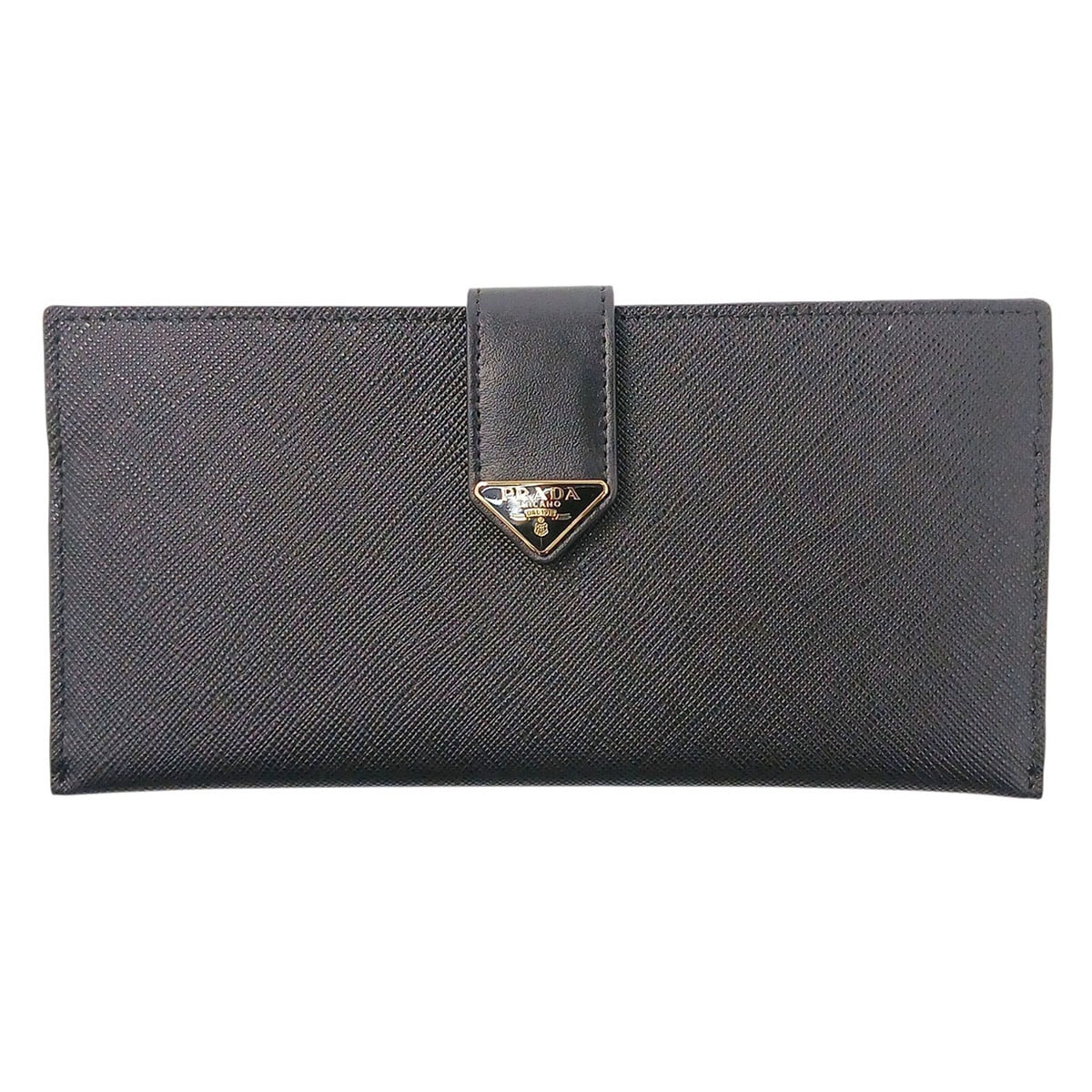 PRADA プラダ サフィアーノ タブ 財布 長財布 1MV029 レザー ブラック ゴールド金具  レディース【中古】