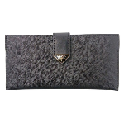 PRADA プラダ サフィアーノ タブ 財布 長財布 1MV029 レザー ブラック ゴールド金具 レディース【中古】