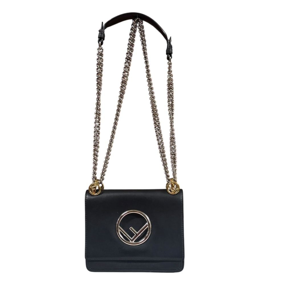 フェンディ ミニ キャナイ エフ ショルダーバッグ レザー 8BT286 ブラック レディース FENDI  中古