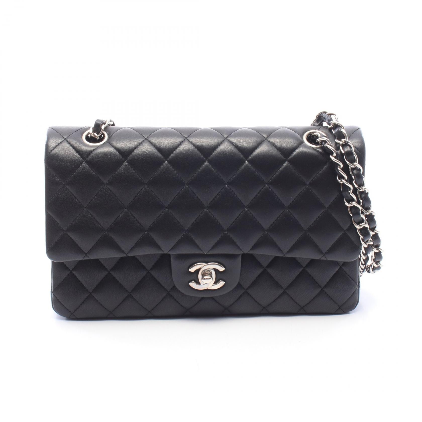 シャネル CHANEL マトラッセ Wフラップ ショルダーバッグ バッグ ラムスキン(羊革) レディース ブラック系 A01112 【中古】
