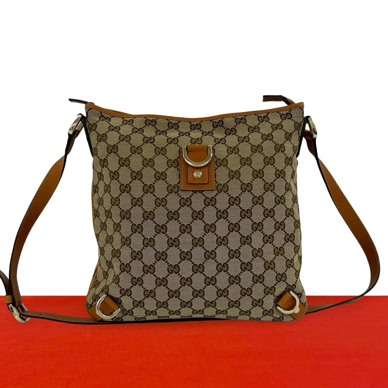 GUCCI グッチ GG ロゴ キャンバス レザー ショルダーバッグ ブラウン
 60526