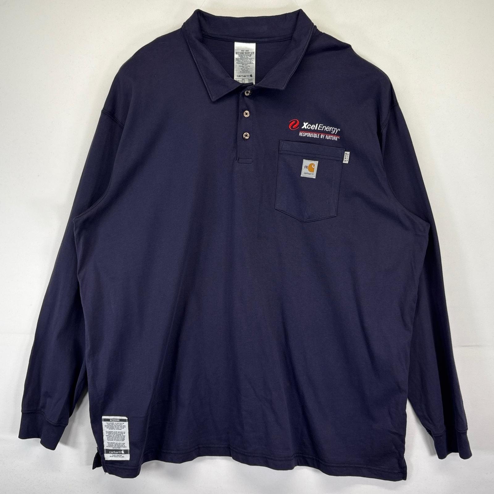 古着 カーハート Carhartt 長袖ポロシャツ 大きいサイズ 企業ロゴ ワーク 刺繍  14042  パープル系 メンズ