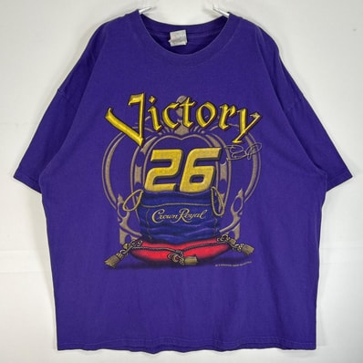 古着 ヘインズ Hanes 半袖Tシャツ レーシング モーターカルチャー 車 BEEFY-T フェード 2XL パープル系 両面プリント メンズ