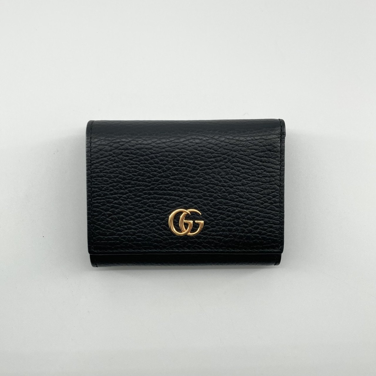 GUCCI(グッチ) ダブルGプチマーモント カーフレザー 474746 三つ折り財布 ブラック×ゴールド