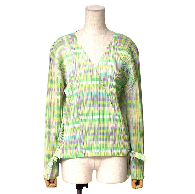 ■美品■PLEATS PLEASE ISSEY MIYAKE プリーツプリーズ イッセイミヤケ カーディガン サイズ3 プリーツ カシュクール 総柄 マルチカラー【おすすめ】 ブランド古着【中古】20250317/RA3740