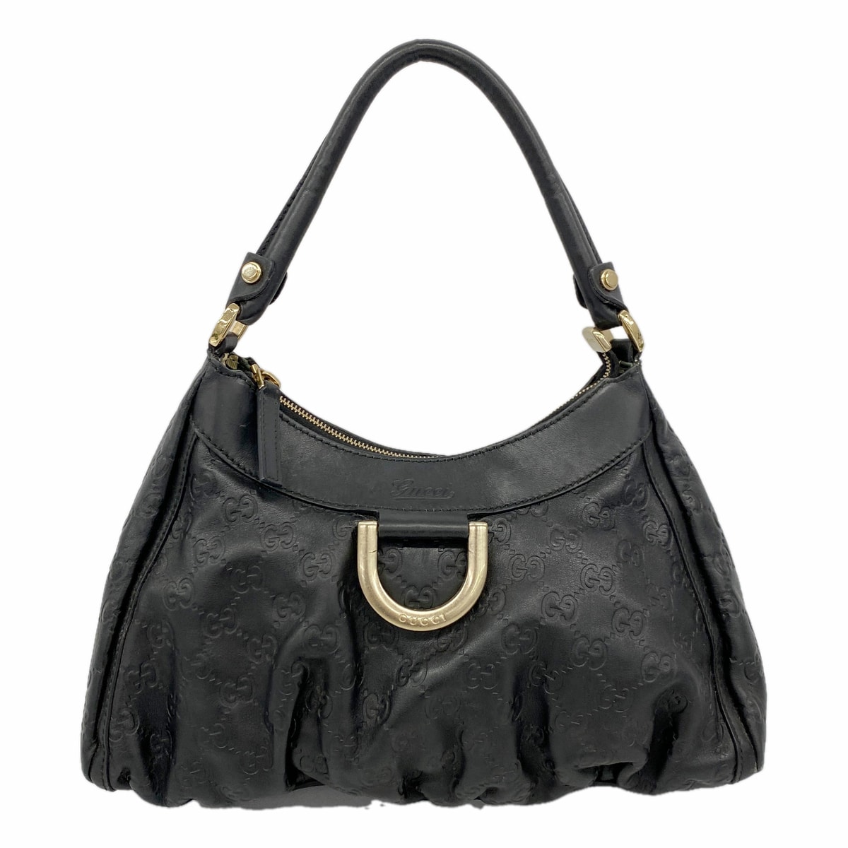 【6ke5057】グッチ ハンドバッグ グッチシマ 190525 レザー ブラック シャンパンゴールド金具【中古】レディース