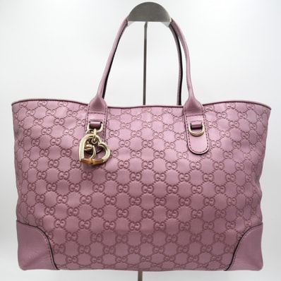 GUCCI(グッチ)シマ トートバッグ ハートチャーム付き レディース ピンク レザー GGエンボス ゴールド金具 269956【中古】