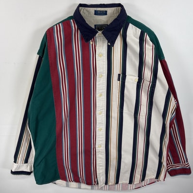 古着 80's/80年代 ヴィンテージ チャップスラルフローレン CHAPS RALPHLAUREN 長袖シャツ ボタンダウンシャツ 胸ポケ ストライプ L ホワイト系 マルチカラー メンズ