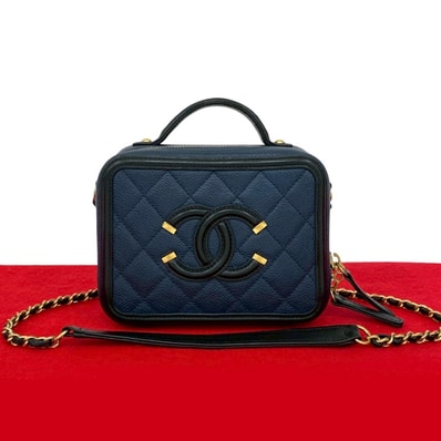 CHANEL シャネル CCフィリグリー ココマーク マットキャビアスキン ショルダーバッグ ネイビー
35433