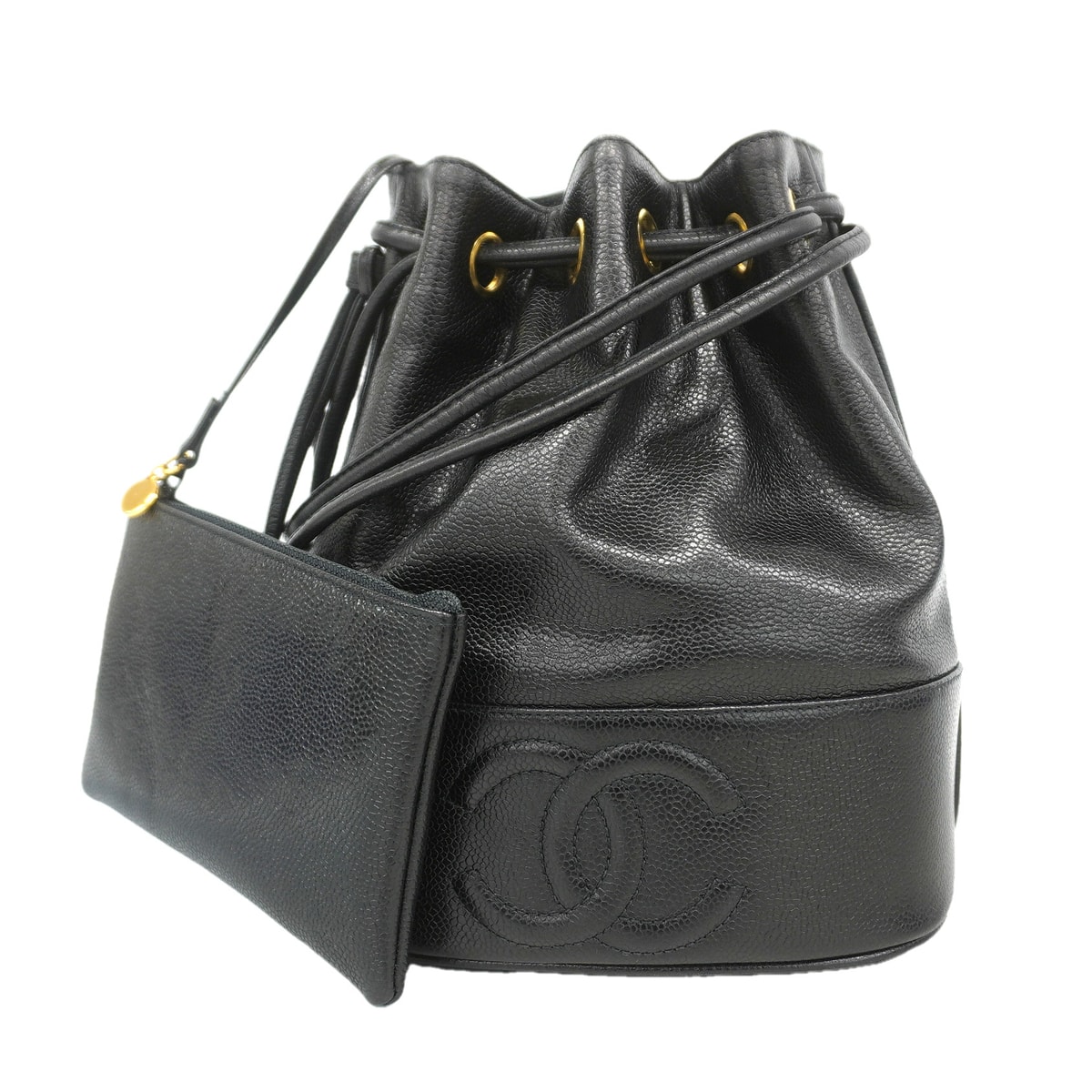 【6kd4607】シャネル ショルダーバッグ キャビアスキン ブラック ゴールド金具【中古】レディース