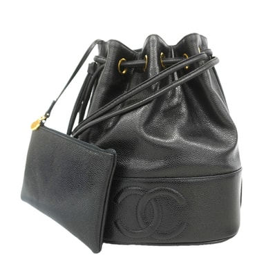 【6kd4607】シャネル ショルダーバッグ キャビアスキン ブラック ゴールド金具【中古】レディース